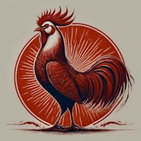 a red rooster standing in a circle